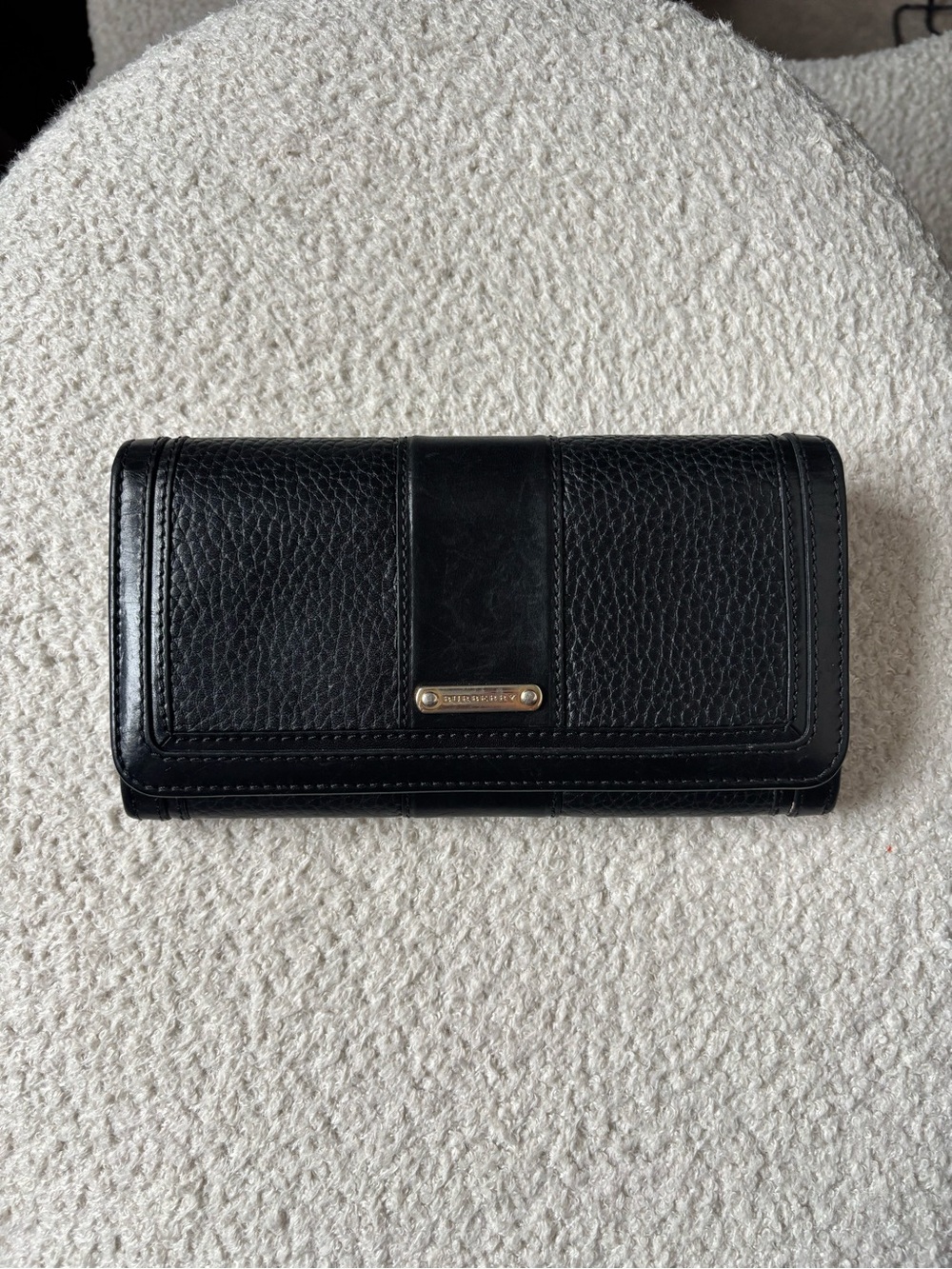Burberry Black Leather Nova Check Continental Long Wallet